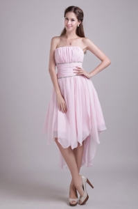 Pink Strapless High-low Chiffon Beading Cocktail Dresses