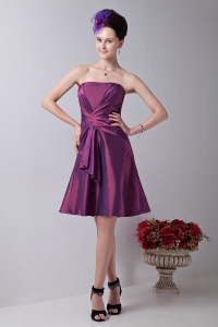 Strapless Knee-length Purple Prom Homecoming Dress