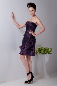 Purple Strapless Hand Made Flowers Prom Homecoming Dress