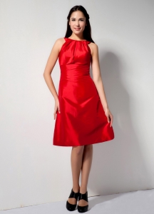 Red A-line Knee-length Taffeta Graduation Cocktail Dress