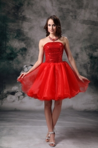 Strapless Mini-length Organza Prom Holiday Dresses Red