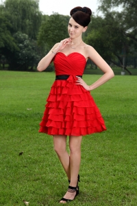 Red Sweetheart Mini-length Hand Made Flower Prom Dress