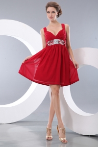 Red Empire Straps Mini-length Chiffon Sequins Cocktail Homecoming Dresses