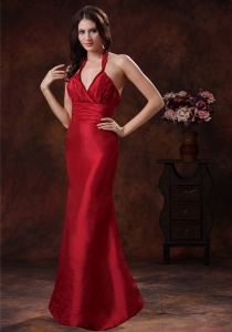 Wine Red Mermaid Halter Prom Evening Dress In Wedding Party