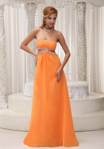 Orange Chiffon Floor-length Pageant Dress with Beading
