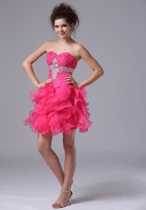 Sweetheart Mini-length Beading Hot Pink Prom Dresses