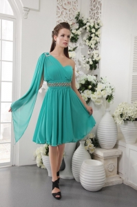 One Shoulder Knee-lengtht Turquoise Beaded Cocktail Dresses