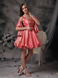 Straps Watermelon A-line Mini-length Prom Homecoming Dress