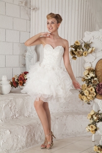White Prom Dresses Sweetheart Mini-length Organza Beading