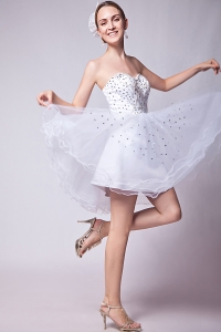A-line White Mini-length Beading Prom Homecoming Dress