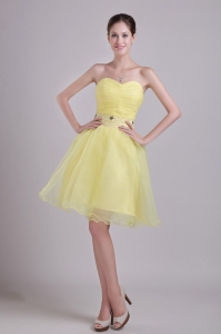 Yellow Sweetheart Short Beading and Ruch Cocktail Dresses