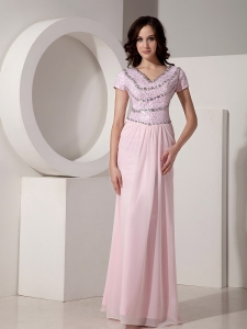 Baby Pink Pageant Evening Dress Empire V-neck Chiffon
