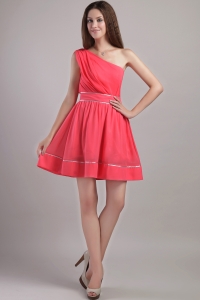 Coral Red One Shoulder Graduation Homecoming Dresses
