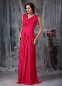 Coral Red Maxi Celebrity Dresses Empire Chiffon