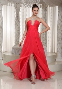 High Slit Red Long Pageant Celebrity Dress