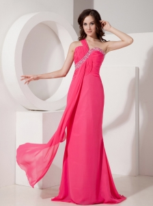 Hot Pink Pageant Evening Dress One Shoulder Beading