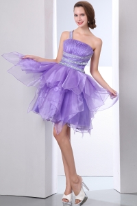 Lavender One Shoulder Prom Homecoming Dress Beading