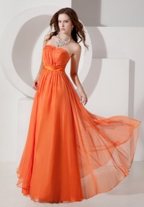 Orange Red Empire Maxi Evening Dresses Strapless Ruch