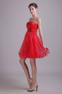 Red A-line Holiday Cocktail Dresses Strapless Short