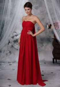 Red Empire Maxi Evening Dresses Strapless Watteau