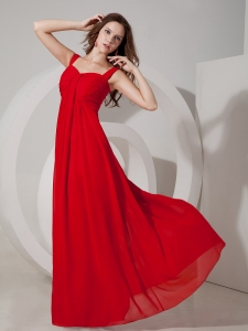 Red Empire Maxi Evening Dresses Straps Chiffon