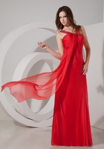 Red Straps Chiffon Beading Maxi/Pageant Dresses