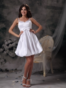 White Prom Graduation Dress Straps Taffeta Bow