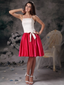 White Red Prom Graduation Dress Straps Taffeta Bow