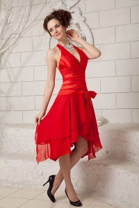 Red Prom Holiday Dresses Empire Halter Chiffon
