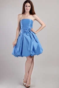 Blue Strapless Taffeta Graduation Homecoming Dress