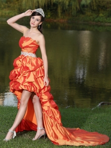 Orange Red Taffeta Pageant Celebrity Dress Strapless