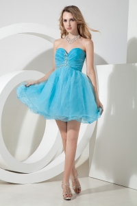 Sweetheart Beaded Prom Graduation Dress Organza Aqua Blue
