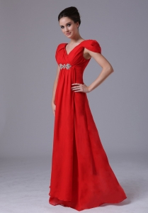 Beading Maxi Pageant Dresses Empire Chiffon Red