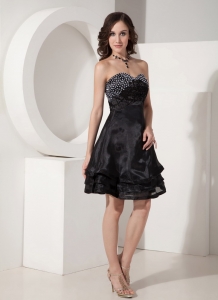 BSweetheart Mini-length Organza Beading Prom Little Black Dress