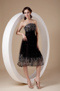 Strapless Tea-length Embroidery Prom Little Black Dress