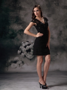 Prom Little Black Dresses V-neck Mini-length Chiffon Lace