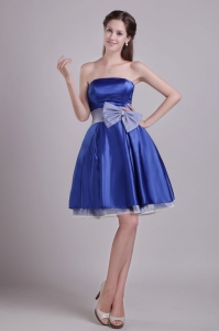 Blue Prom Graduation Dress Strapless Short Taffeta Bowknot
