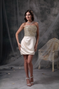 Champagne Nightclub/Cocktail Dress Satin Beading and Ruch