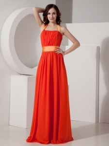 Coral Empire Halter Chiffon Maxi/Evening Dresses
