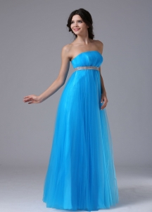 Blue and Belt Strapless Ruchings Maxi/Pageant Dresses