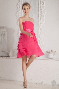 Hot Pink Prom Graduation Dress Empire Strapless Chiffon