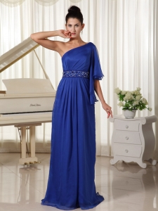 One Shoulder Half Sleeve Prom/Maxi Dress Beaded Royal Blue