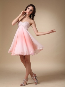 Pink Homecoming Dress Mini-length Chiffon Beading Graduation