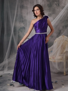 Purple One Shoulder Elastic Woven Satin Beading Prom Dress