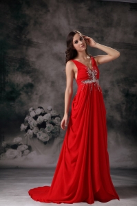 Red Column V-neck Chiffon Beading Maxi/Evening Dresses