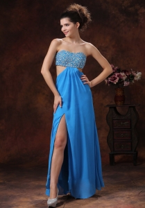 Teal Beaded Prom Pageant Dress With Strapless Chiffon