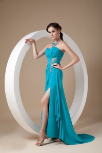 Teal Column Pageant Celebrity Dress Sweetheart Ruch