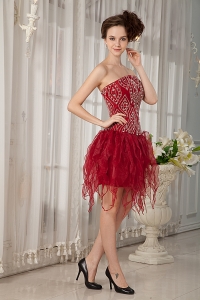 Wine Red Prom Homecoming Dress Mini-length Orange Beads