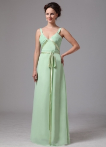 Apple Green Bridesmaid Dress Sash V-neck Straps Chiffon