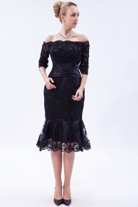 Black Off the Shoulder Homecoming Dress Beading Ruch